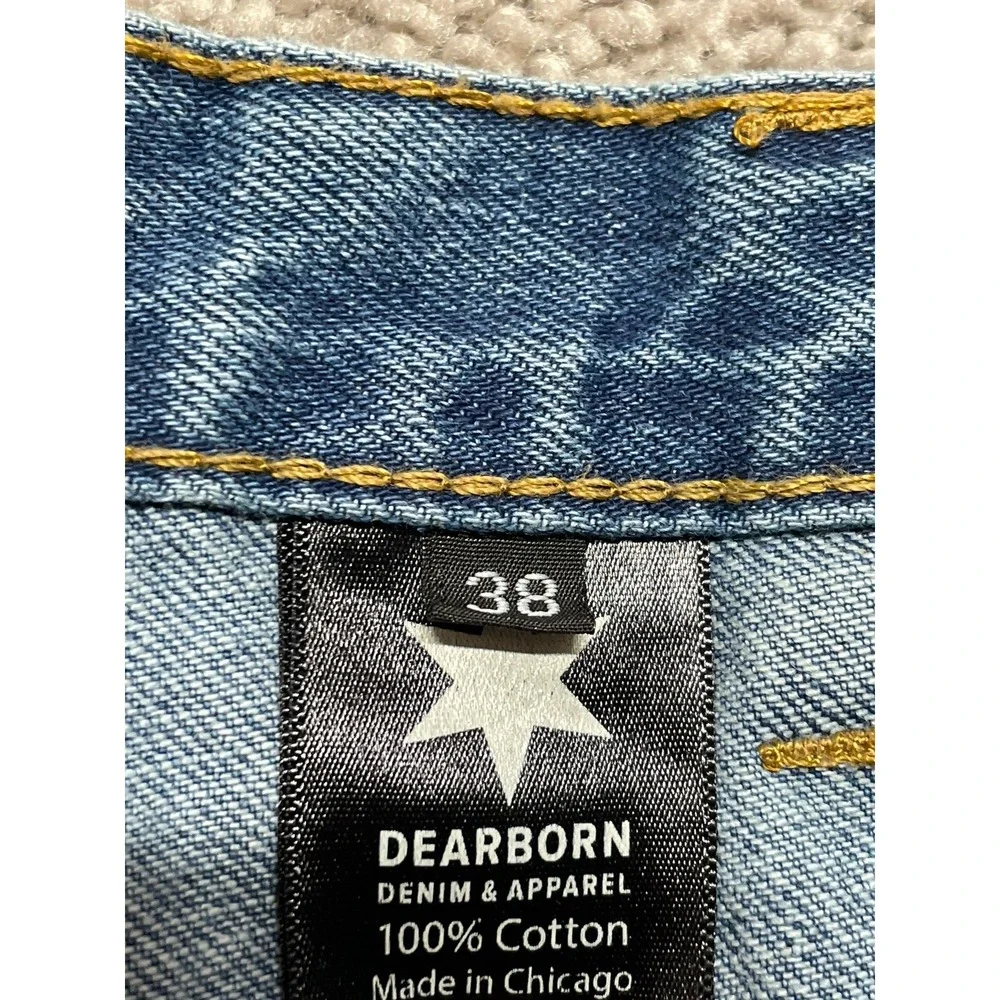 Dearborn Denim Men's Blue Stretch Straight Leg Jeans USA Made 38 x 34 Whiskering
